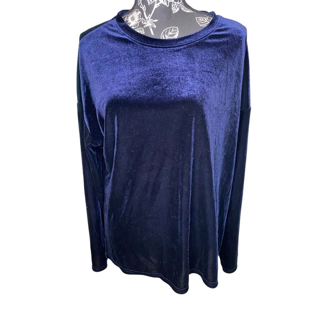 Navy Blue Velvet Long Sleeve Oversized Soft Lounge Top Confort Large Workwear